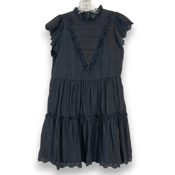 Black Dress Cottagecore Lace Ruffle Mini Eyelet Prairie Medium - Picture 1 of 10